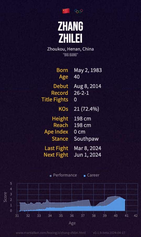 Zhang Zhilei's record and stats